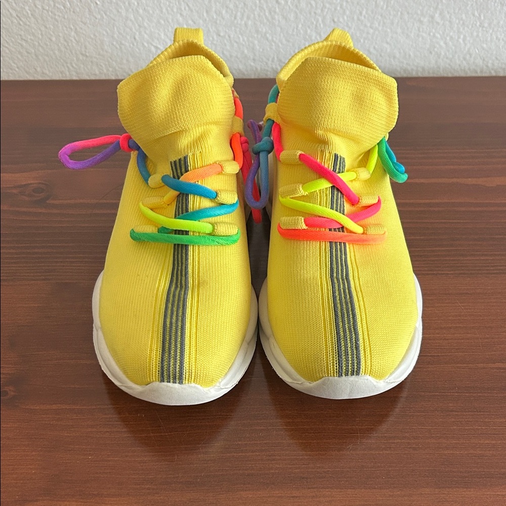 Vibrant Yellow Kids Shoes with Multicolor Laces